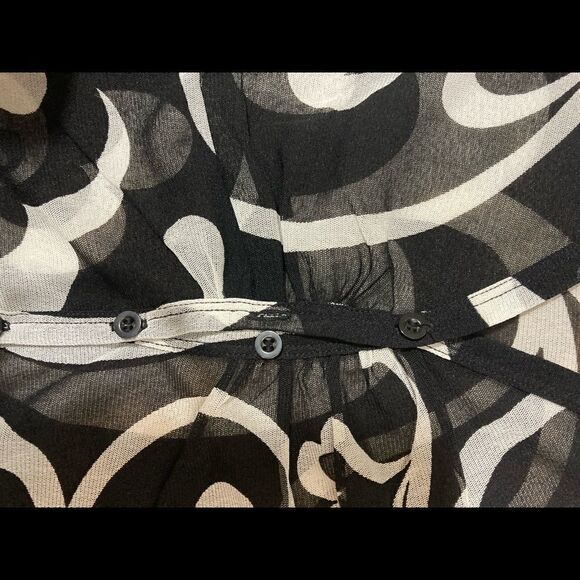 Retro Vibe Sheer Button Up Black and White Top - Picture 5 of 7